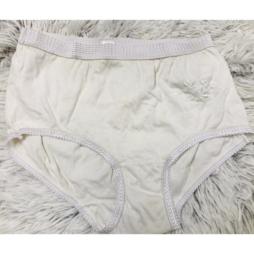 VINTAGE Unbranded 100% Cotton Brief Panties Sz 5/Sm White w/Floral Prints 1990s